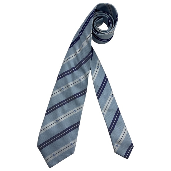 BURBERRY Blue Striped Monogrammed Logo Silk LUXURY Tie ITALY - Picture 1 of 5